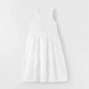 Zara Textured Cut Out Midi Dress White Girls Size 13/14